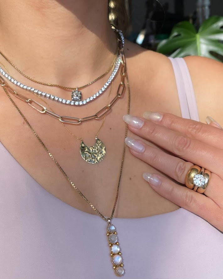 14k Hammered Crescent Disk Necklace- 19'