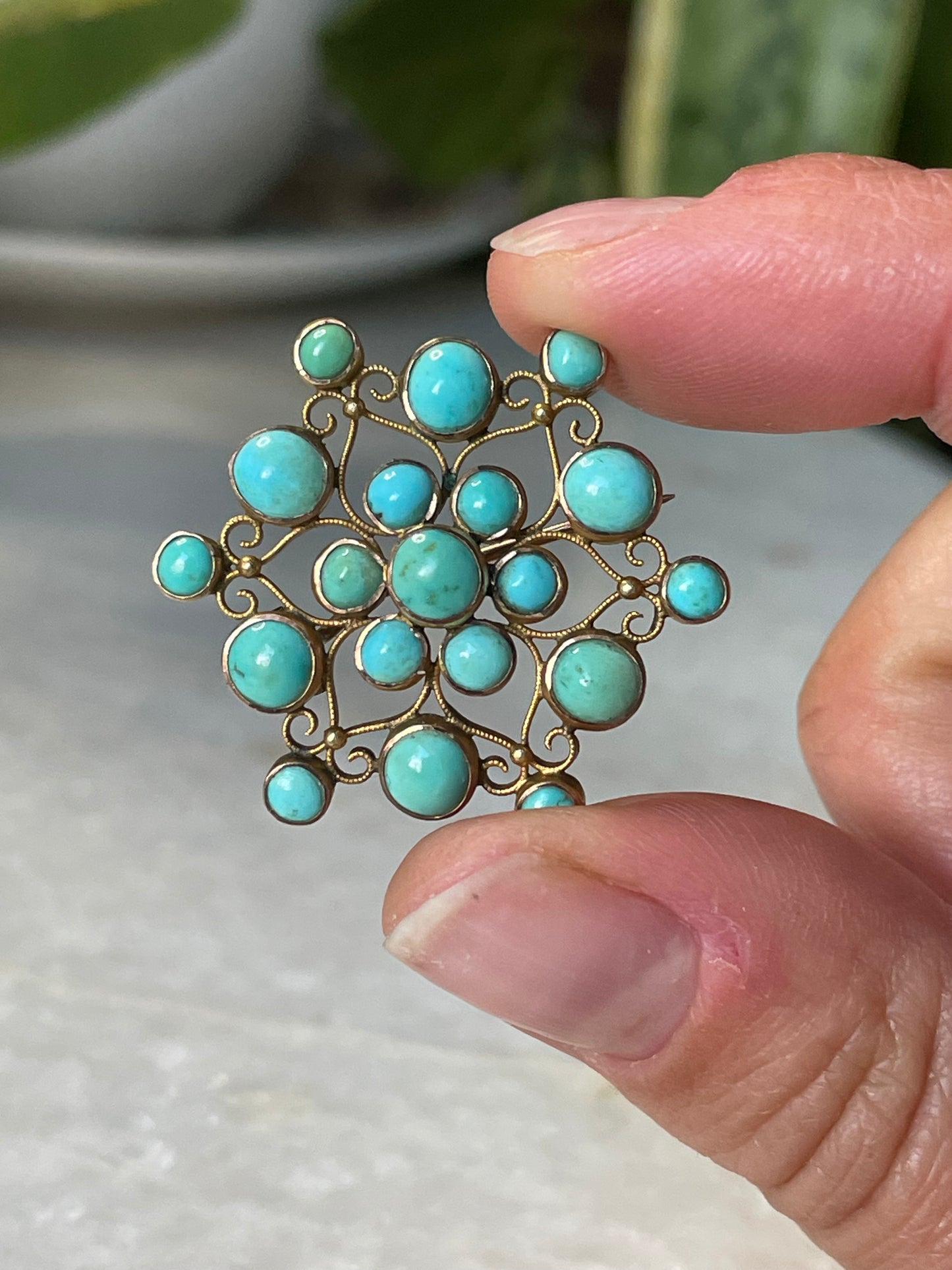 18k Antique Victorian Turquoise Cluster Brooch