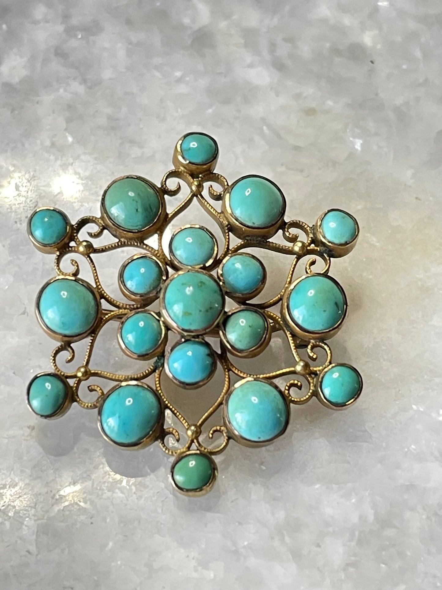 18k Antique Victorian Turquoise Cluster Brooch