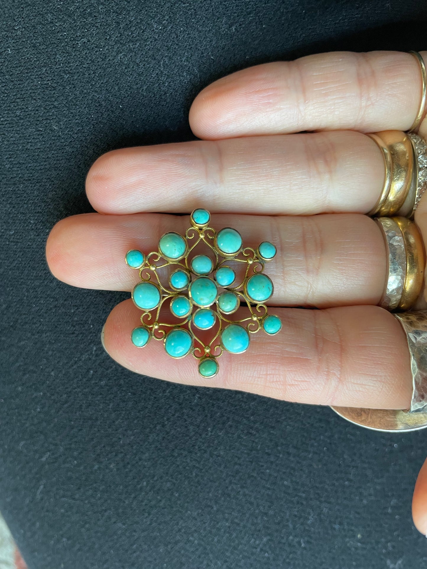 18k Antique Victorian Turquoise Cluster Brooch