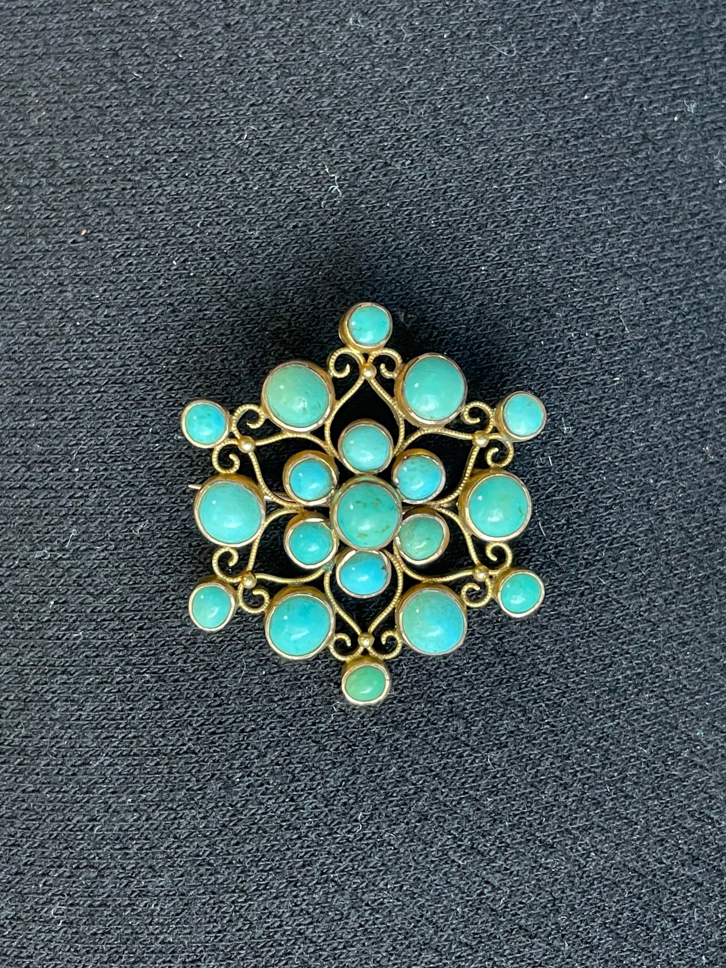 18k Antique Victorian Turquoise Cluster Brooch