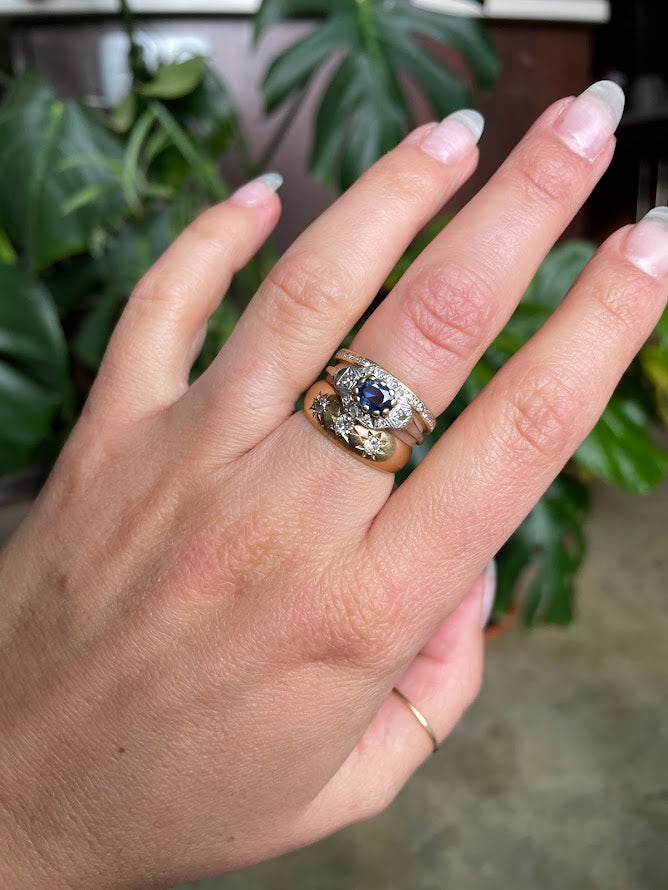 Art Deco Style Sapphire & Diamond Ring in Platinum & 18k Yellow Gold