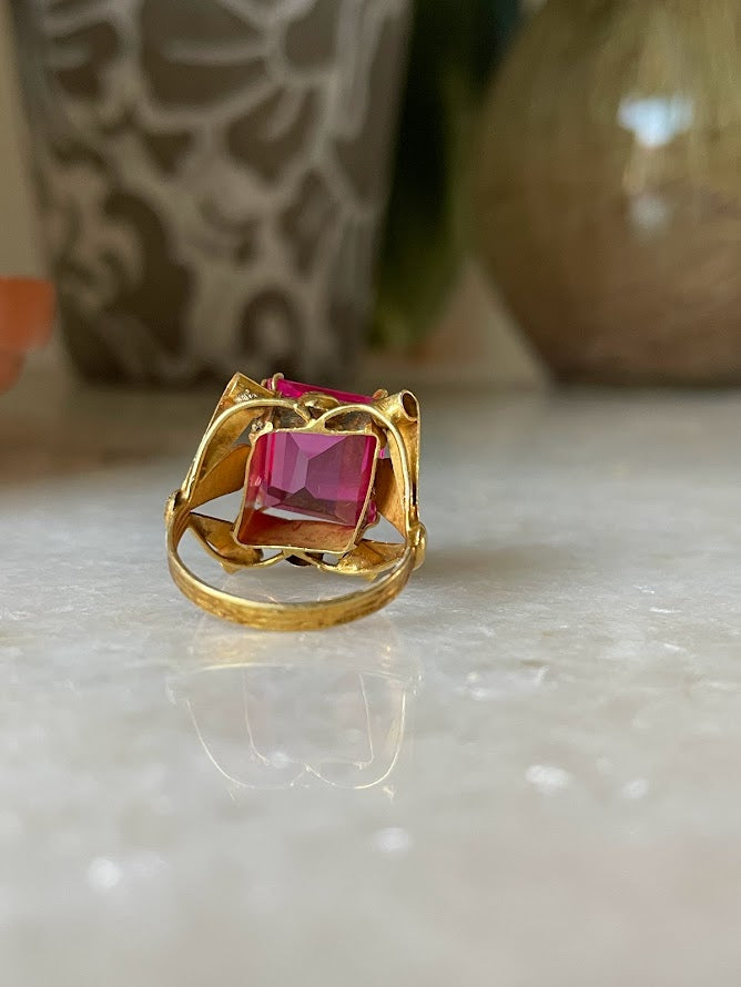 Vintage Emerald Cut Ruby Ring in 18k