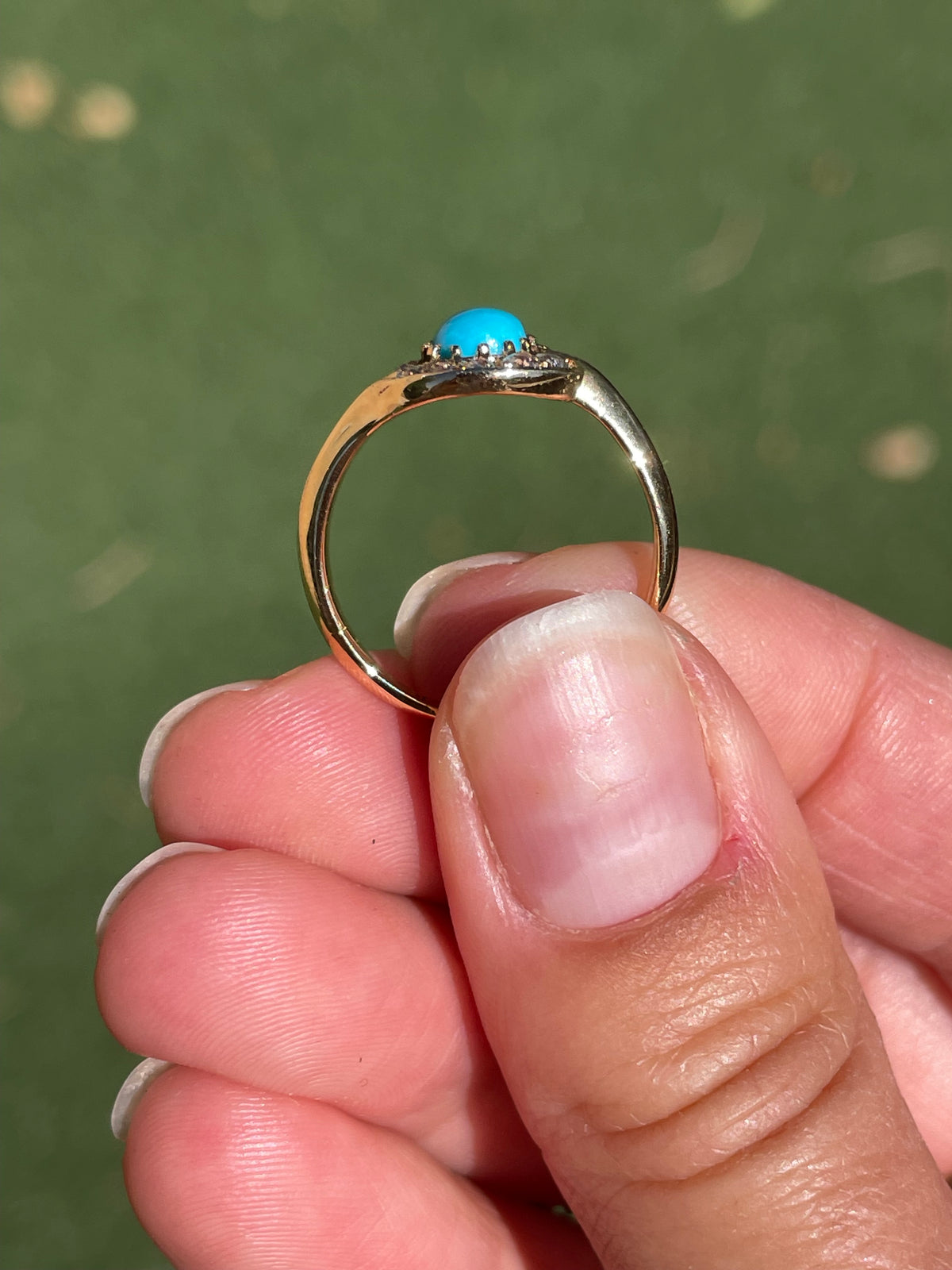 18K Antique OMC Diamond Halo Ring with Sleeping Beauty Turquoise