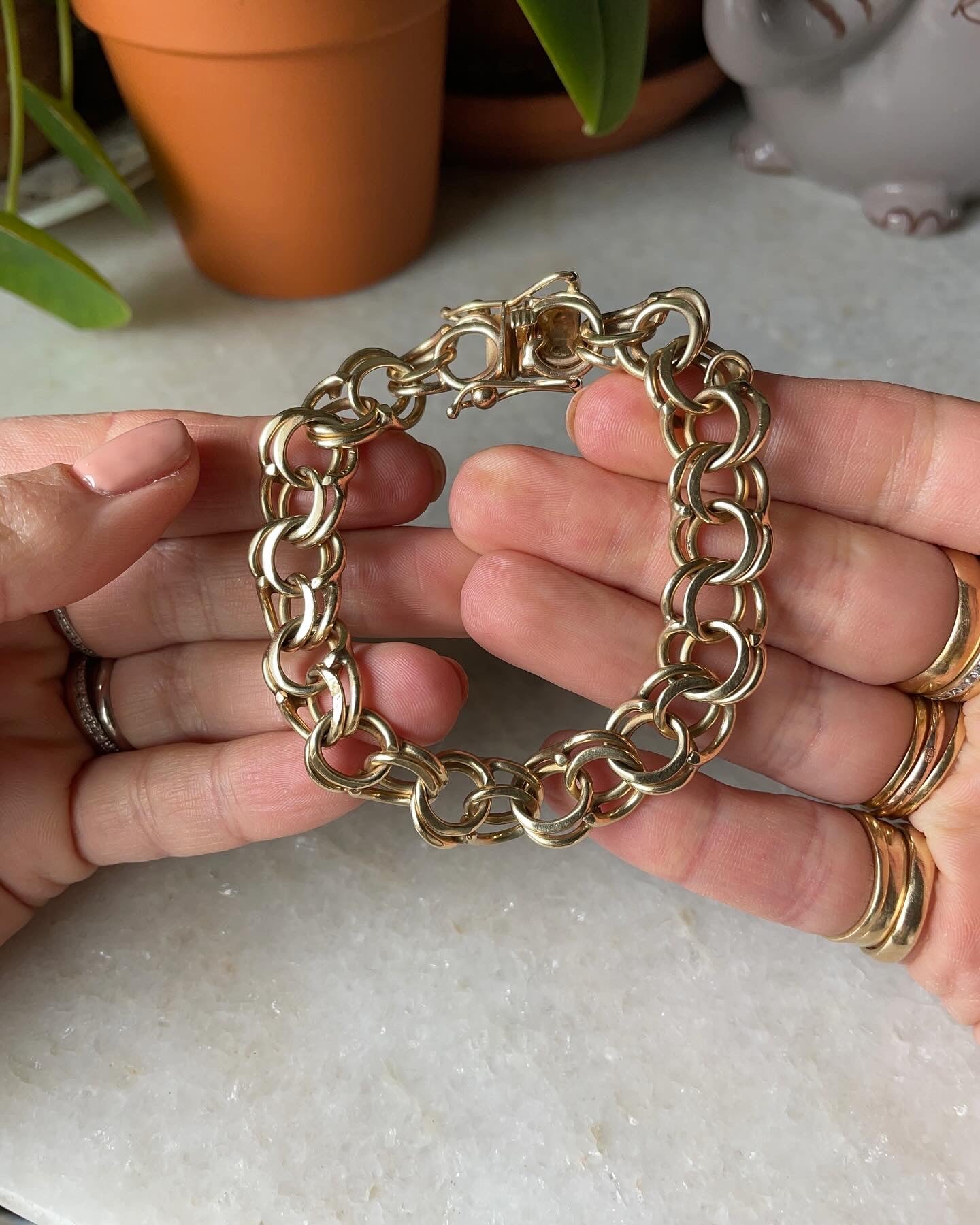 Heavy 14k Double Link Charm Bracelet