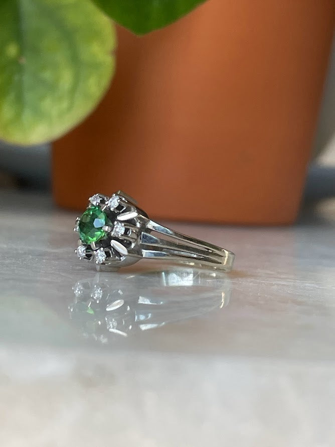 Green/Blue Tourmaline Diamond Halo Ring in 14k White Gold