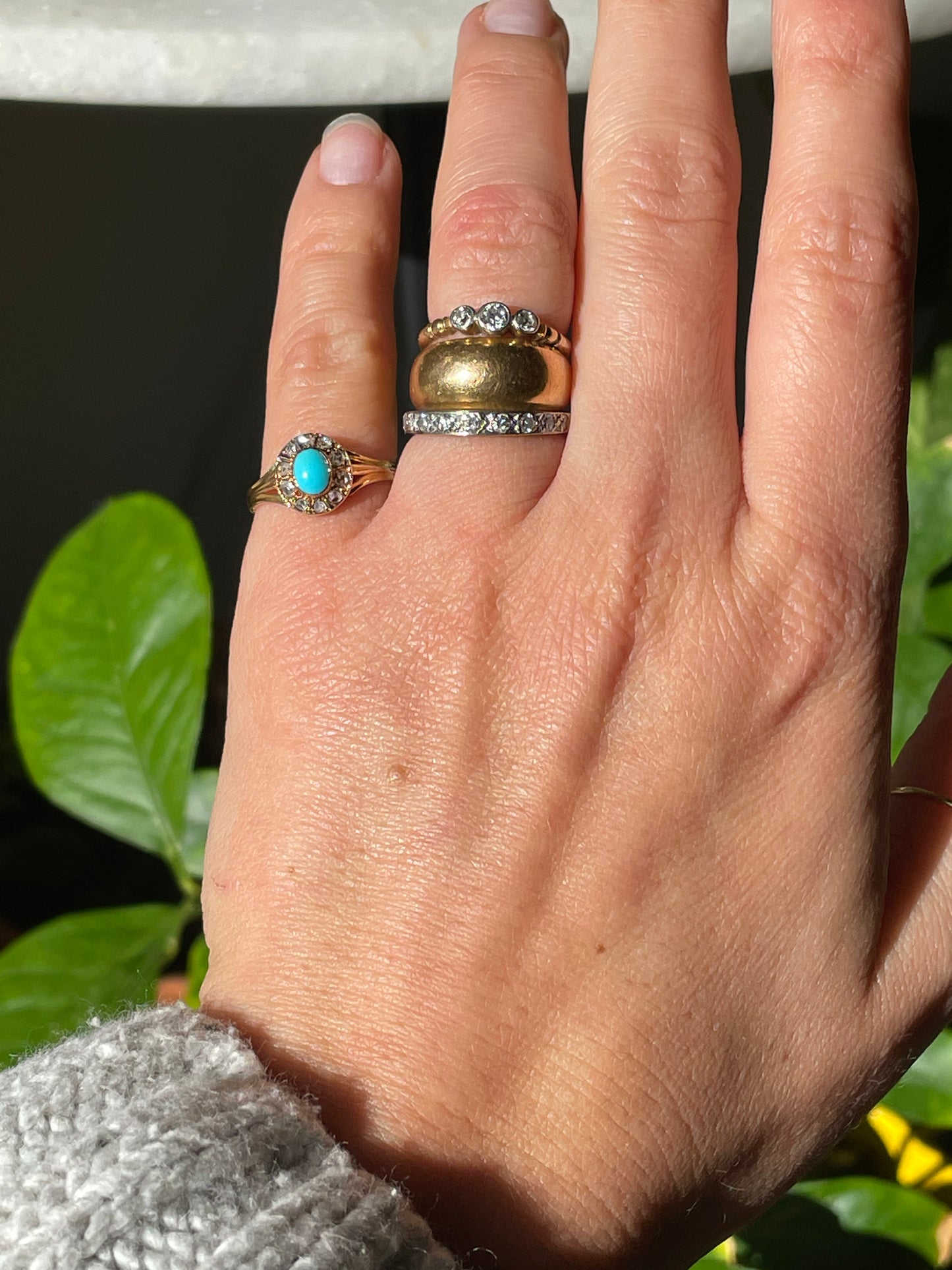 15k Antique (early 1900’s) Turquoise with Rose Cut Diamond Halo Ring